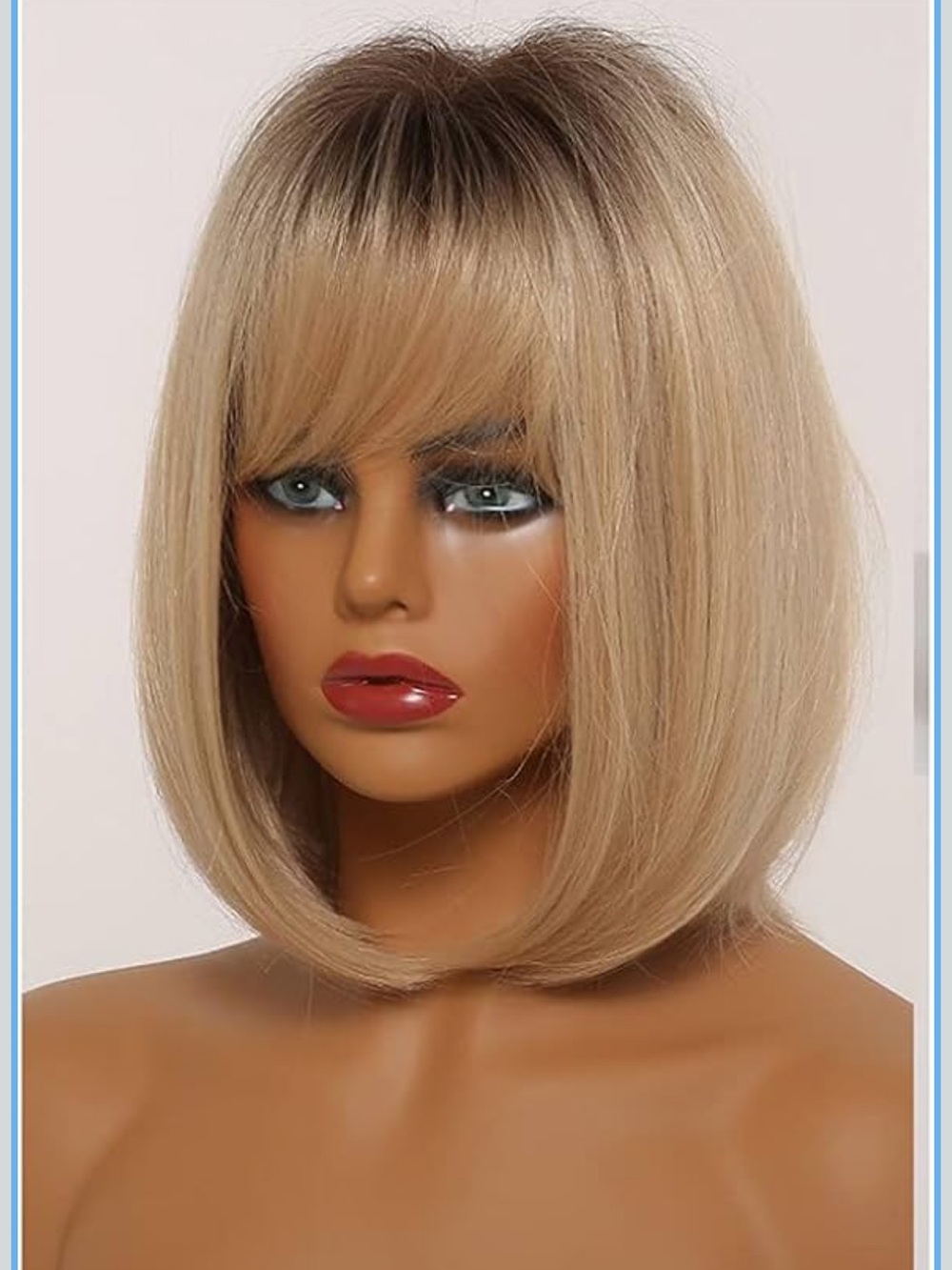 Title: NWT Blonde Bob Wig Dark Roots Side Fringe Bangs